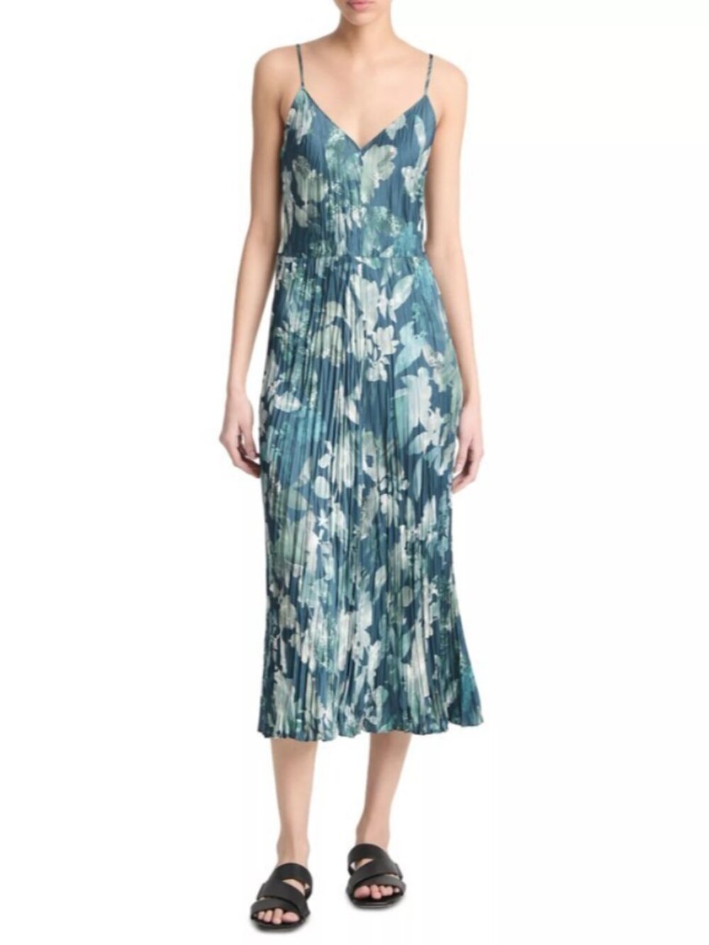 Vince Shimmer Lake Crushed Midi Dress Deep Sea M